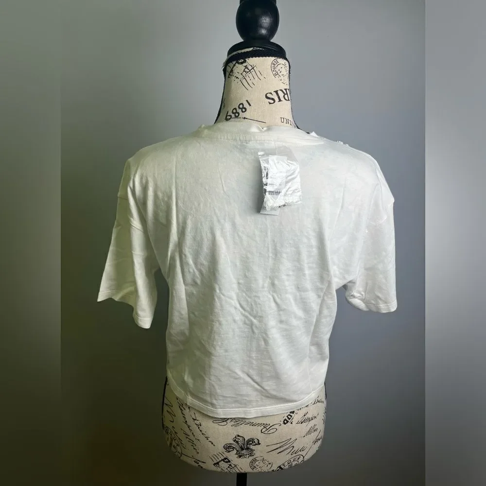 J.Crew Cropped T-shirt with crochet floral appliqués NWT Size XS